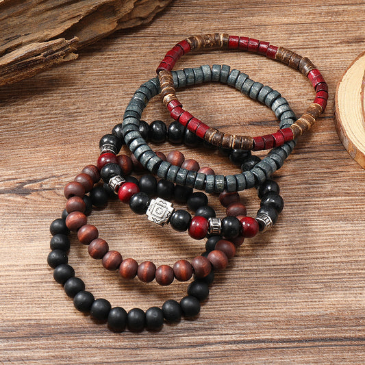 Bracelet de perles de bois multicouches