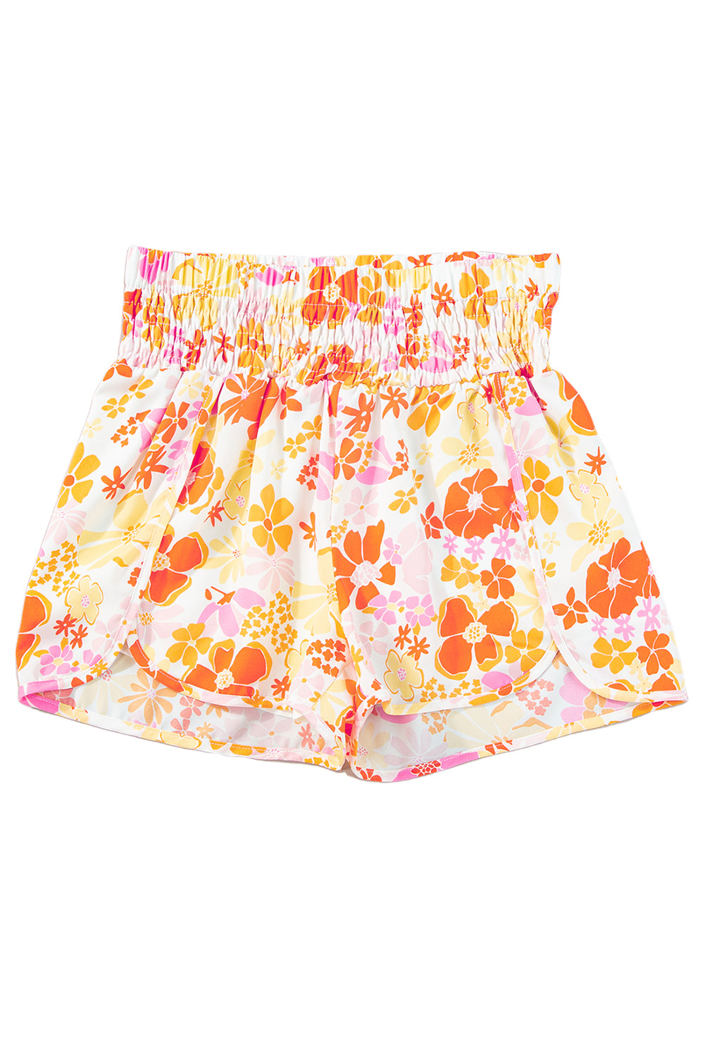 Short d'athlétisme taille haute à motif floral rétro orange