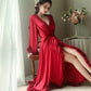 Robe de soirée longue en satin à plumes pour femme