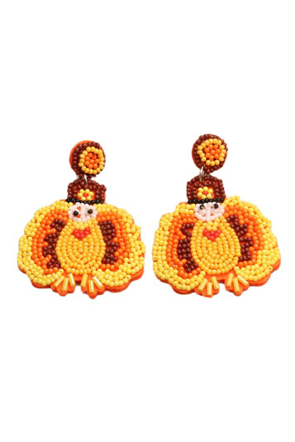 Pendants d'oreilles en perles en forme de dinde de Thanksgiving jaune