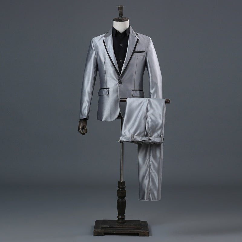 Costume de performance pour homme, costume à manches longues, costume de chanteur de scène, robe de photographie noire platine argentée