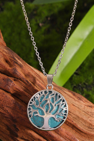 Collier à pendentifs en cristal bleu Boho Tree of Life