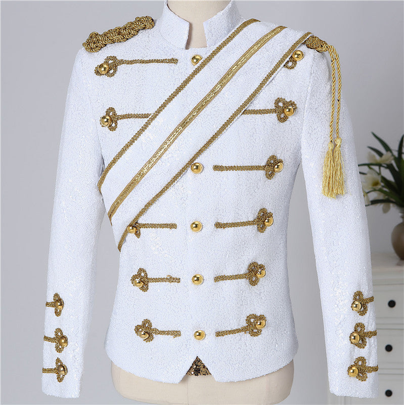 Costume de chanteur de rock pour hommes, col montant, paillettes, pour banquet