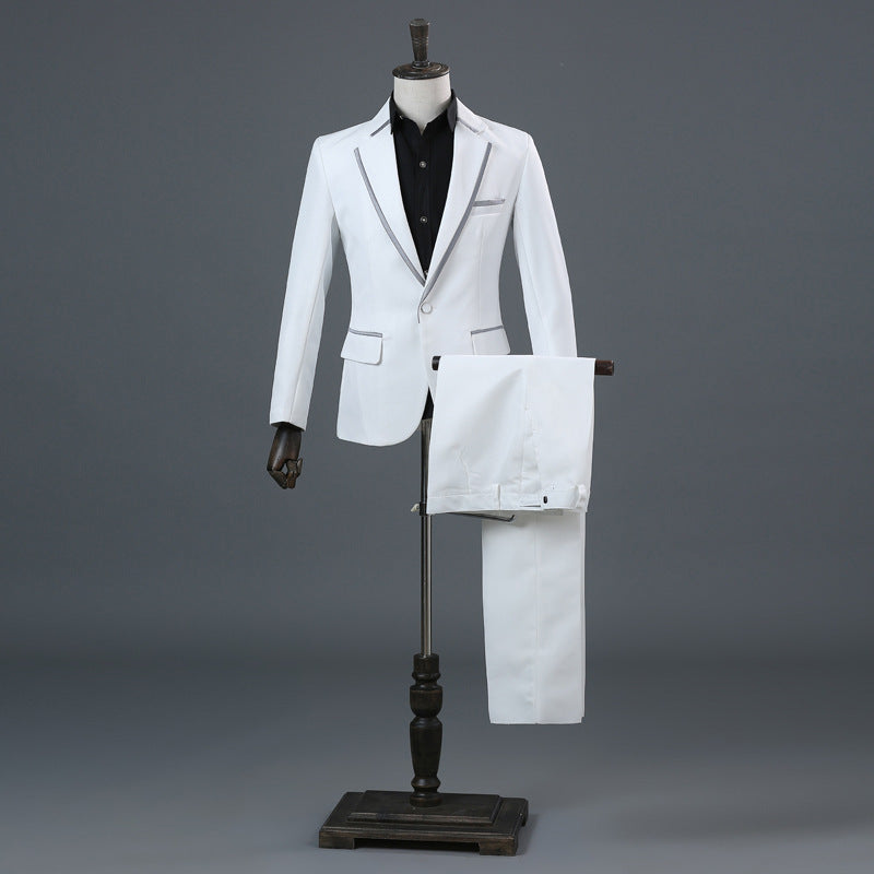 Costume de performance pour homme, costume à manches longues, costume de chanteur de scène, robe de photographie noire platine argentée