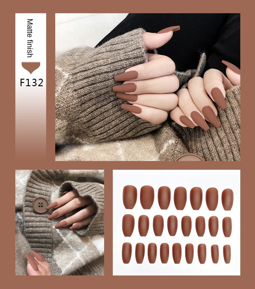 Faux ongles – Stiletto longs, transparents, mat, complets, avec colle