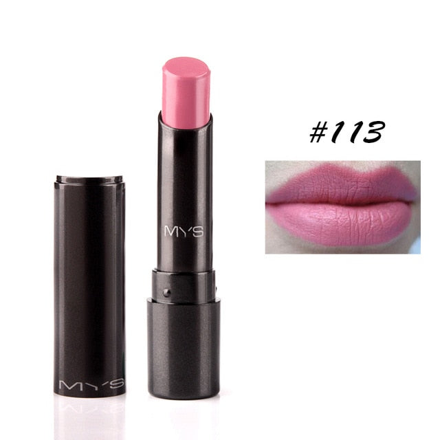 Rouge à lèvres mat MYS – Longue tenue, teinte, gloss, maquillage rouge.