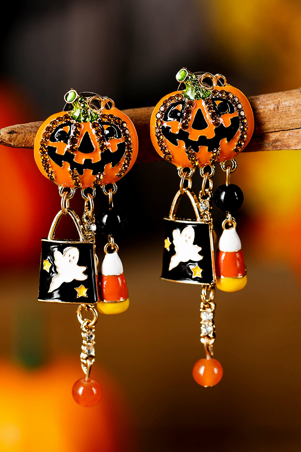 Boucles d'oreilles en strass orange Halloween Citrouille Fantôme Tassel