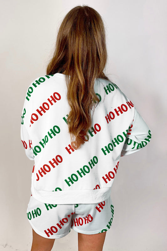 Ensemble pull et short à épaules tombantes imprimé HO HO HO HO de Noël blanc