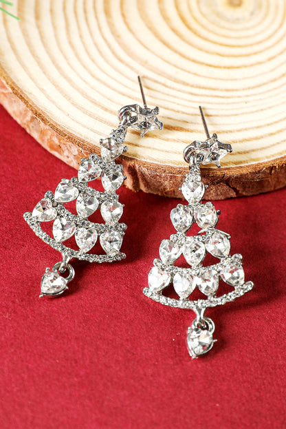 Boucles d'oreilles pendantes cloutées en forme d'arbre de Noël avec diamants argentés