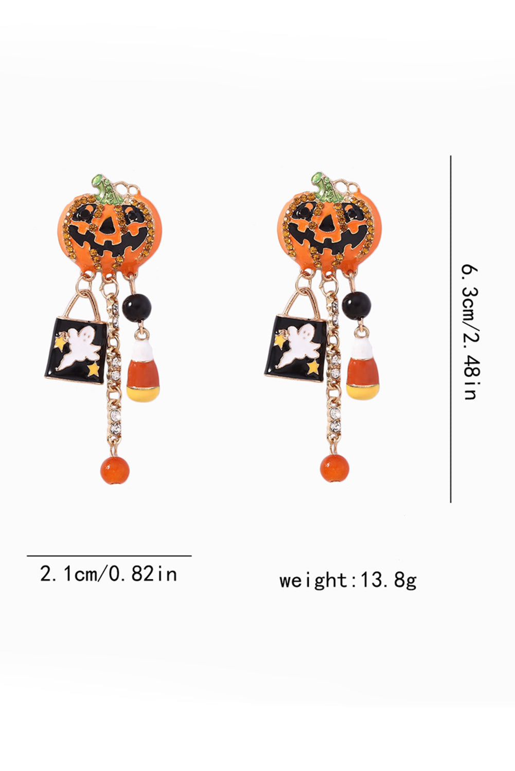 Boucles d'oreilles en strass orange Halloween Citrouille Fantôme Tassel