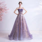 Robe de mariée bustier à paillettes violettes étoilées