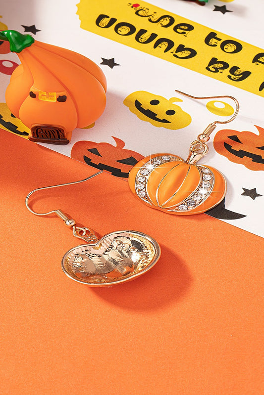 Boucles d'oreilles à crochets en strass citrouille Halloween orange