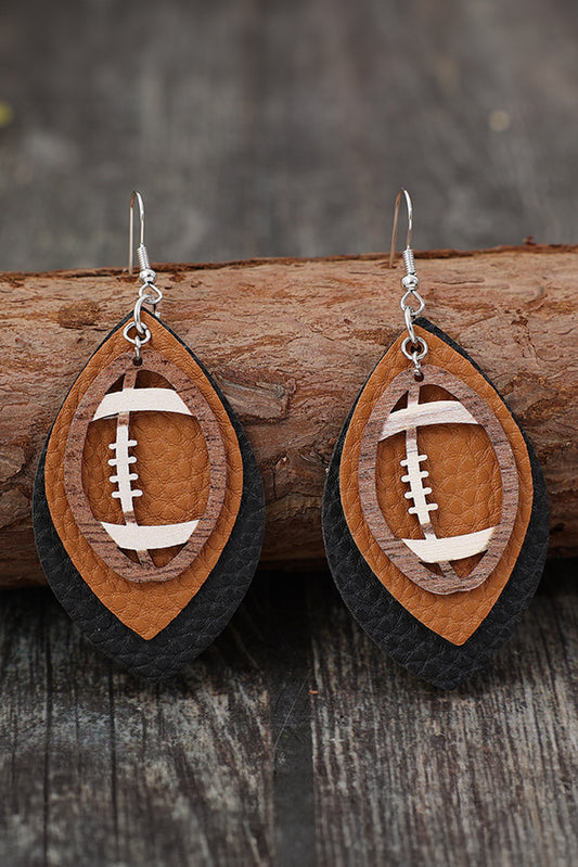 Pendants d'oreilles en cuir PU en forme de rugby marron