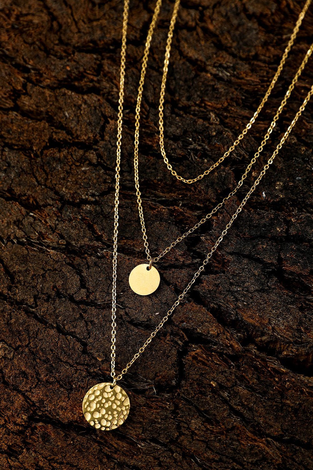 Collier en alliage avec pendentif disque multi-couches en or