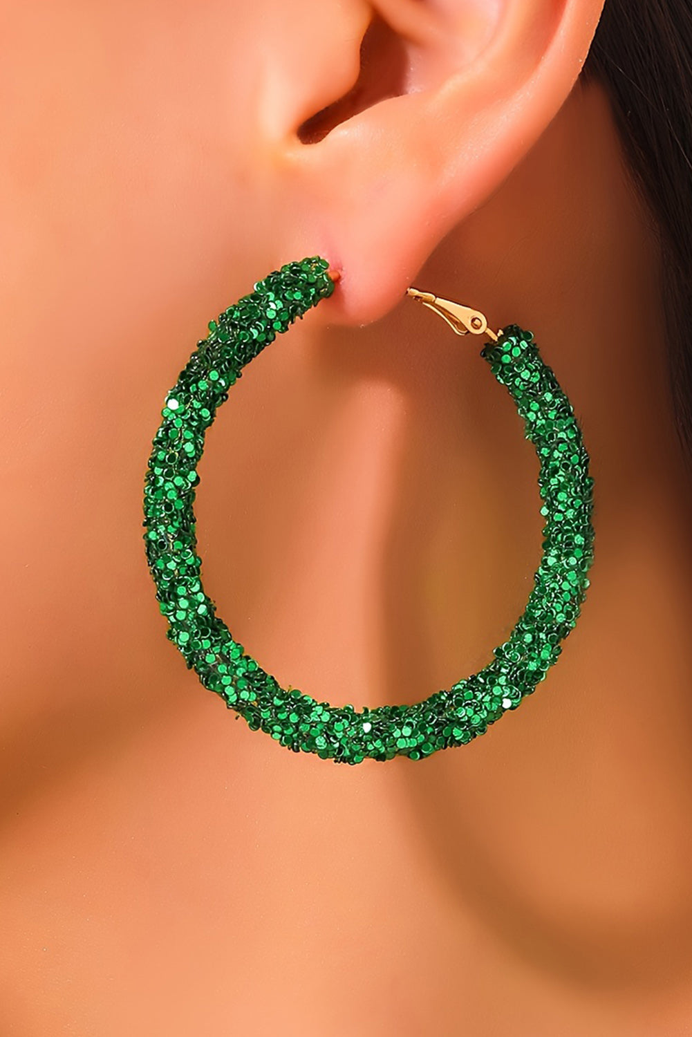 Boucles d'oreilles à paillettes vert foncé