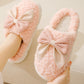 Chaussons d'hiver en peluche à nœud contrasté blanc