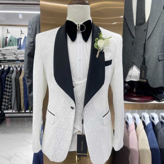 Ensemble de costume noir brillant pour homme, 3 pièces, costumes de mariage en dentelle pour garçons d'honneur