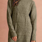 Robe chasuble à épaulettes en maille torsadée vert brumeux