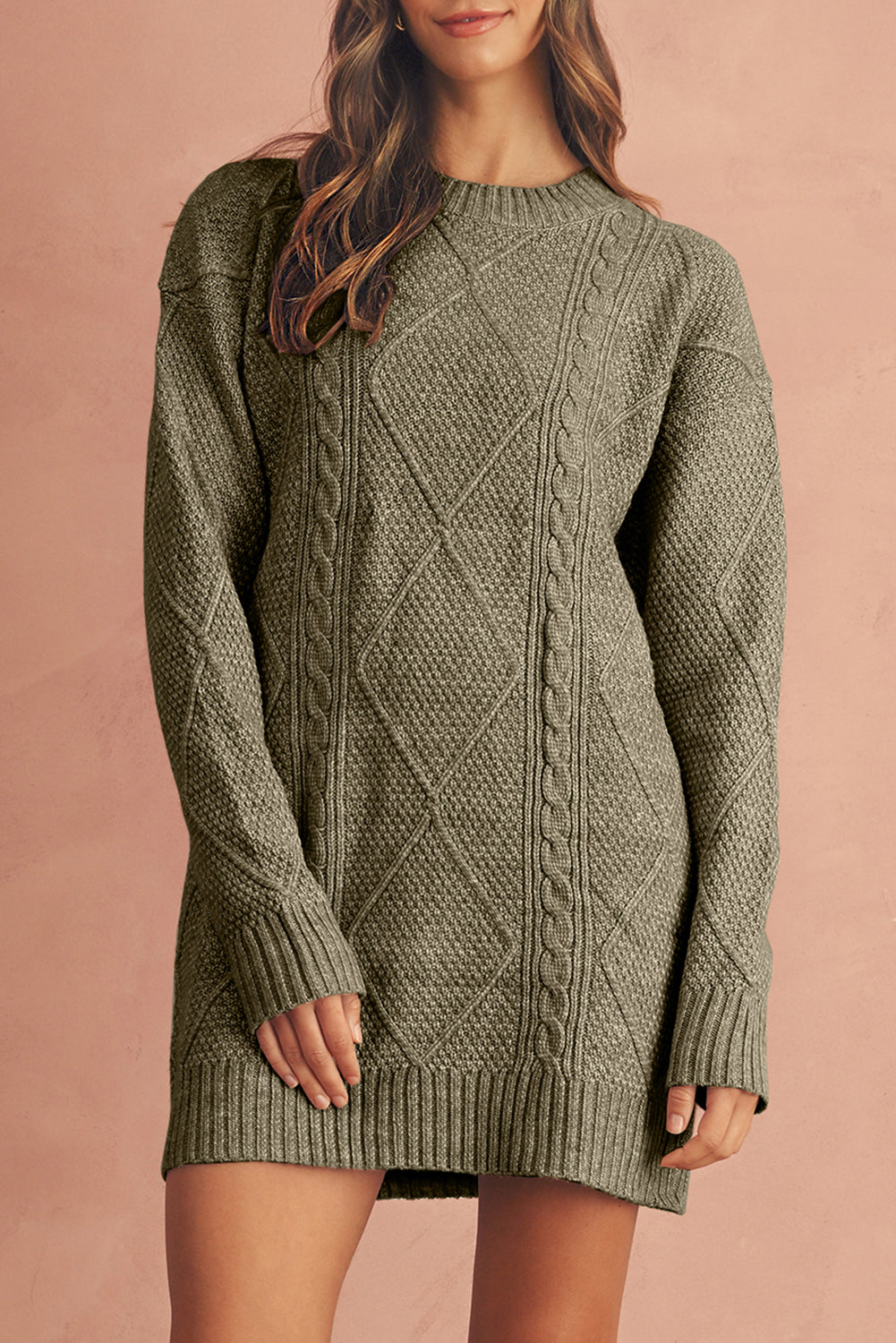 Robe chasuble à épaulettes en maille torsadée vert brumeux