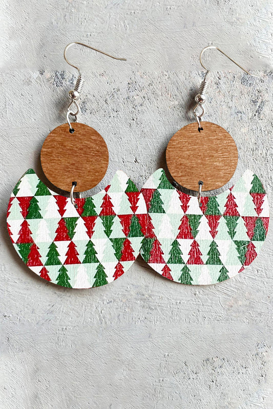 Boucles d'oreilles en bois avec damier de Noël multicolore