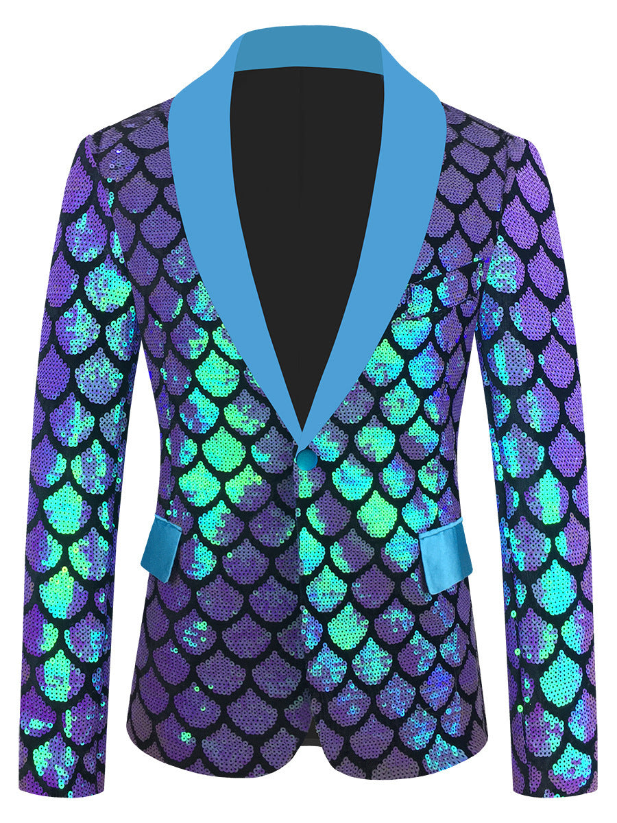 Costume homme en velours coloré à paillettes et écailles