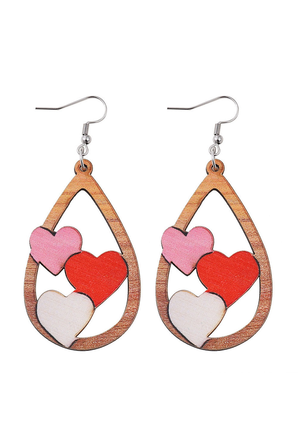 Boucles d'oreilles gouttes d'eau avec insertion de 3 coeurs pour la Saint-Valentin