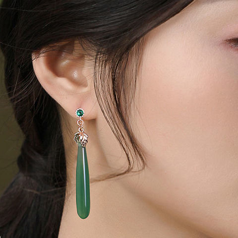 Boucles d'oreilles à tige en agate verte et calcédoine