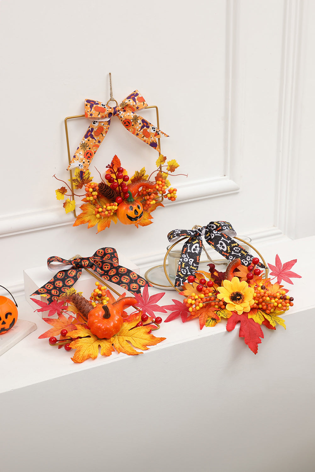 Couronne de fleurs artificielles orange Halloween Thanksgiving