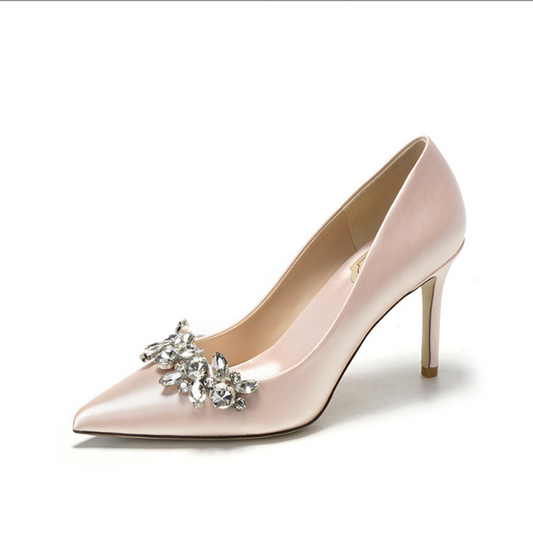 Chaussures de Mariée – Satin Champagne, Cristal & Talon Aiguille