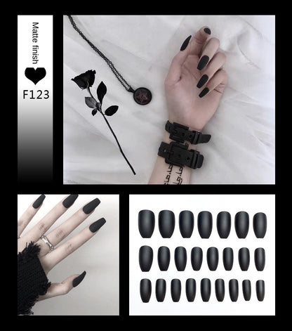 Faux ongles – Stiletto longs, transparents, mat, complets, avec colle