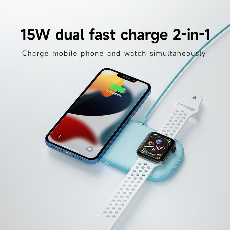 Chargeur sans fil 2-en-1 adapté à l'Apple Watch, au téléphone portable, à la recharge sans fil multifonctionnelle