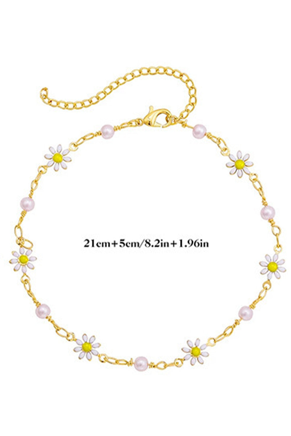 Bracelet de cheville en or avec marguerite et perles