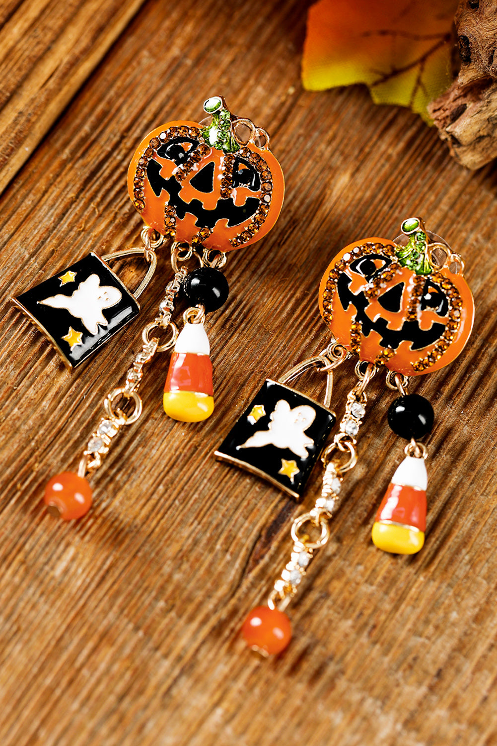 Boucles d'oreilles en strass orange Halloween Citrouille Fantôme Tassel