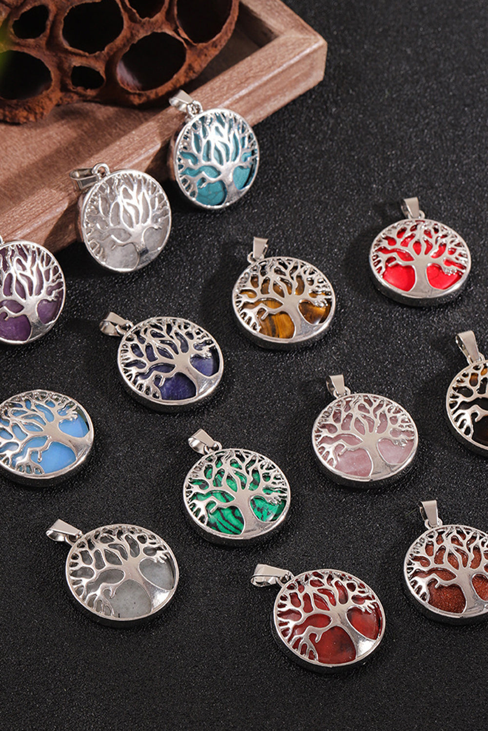 Collier à pendentifs en cristal bleu Boho Tree of Life