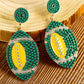 Pendants d'oreilles Rugby avec perles et strass vert foncé