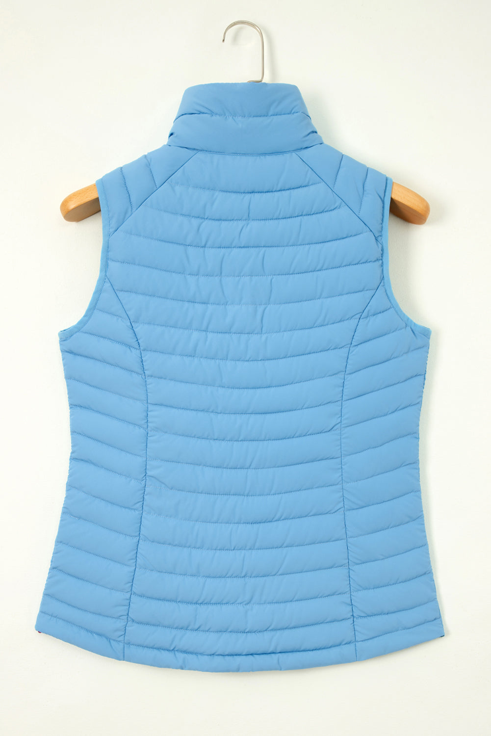 Gilet polaire bleu ciel à col en peluche matelassé et zippé