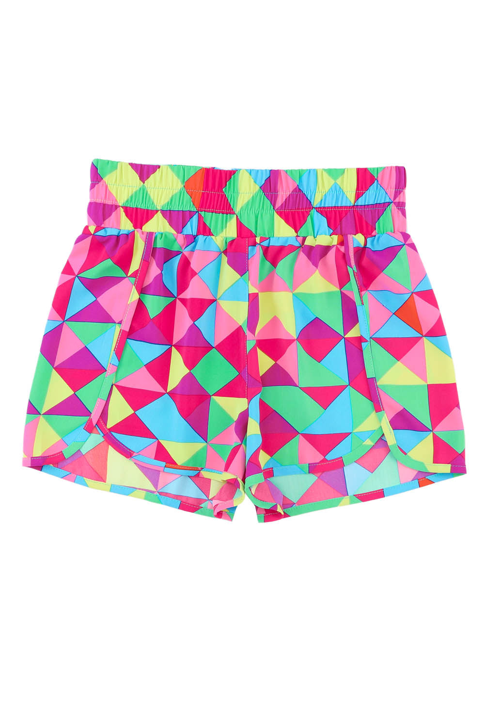 Short taille haute élastique géométrique multicolore pour femmesCourt taille haute élastique géométrique multicolore pour femmes