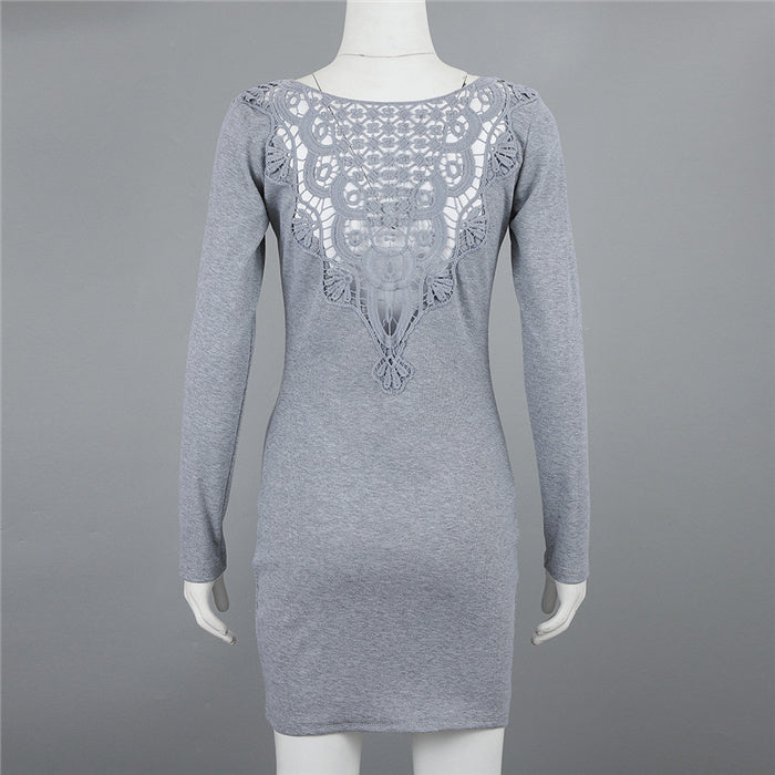 Robe courte élégante en dentelle patchwork pour femmes, manches longues, vêtements coréens, slim, moulante, robe de soirée