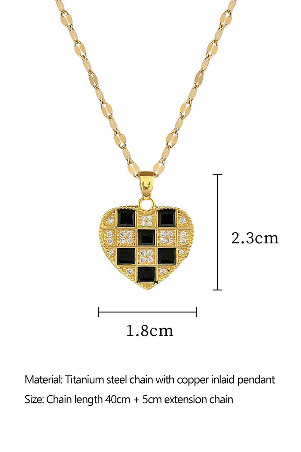 Collier avec pendentif en forme de coeur à damier en or