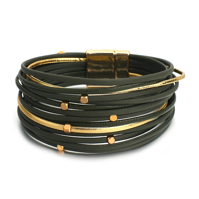 Bracelet vintage en cuir souple avec perles pour femme