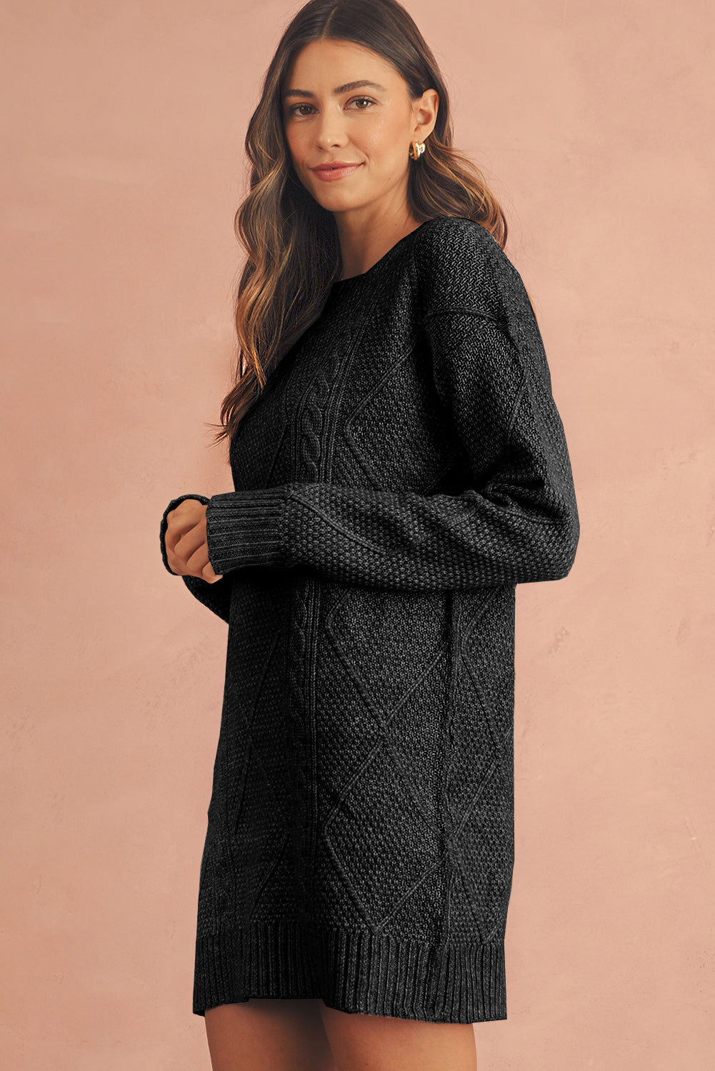 Robe chasuble à épaulettes en maille torsadée vert brumeux