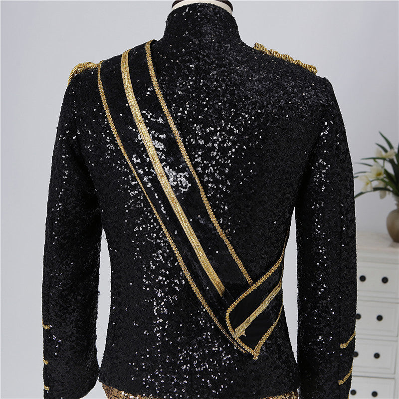 Costume de chanteur de rock pour hommes, col montant, paillettes, pour banquet