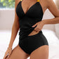 Maillot de bain deux pièces de couleur pure, dos nu, fendu et noué, pour femmes