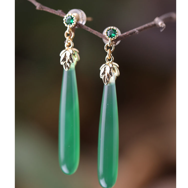 Boucles d'oreilles à tige en agate verte et calcédoine