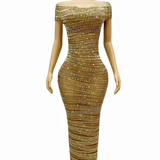 Robe de soirée sexy et luxueuse avec strass brillants