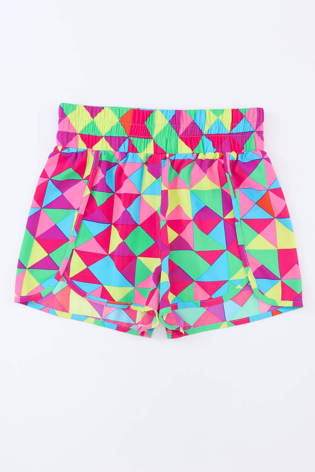 Short taille haute élastique géométrique multicolore pour femmesCourt taille haute élastique géométrique multicolore pour femmes