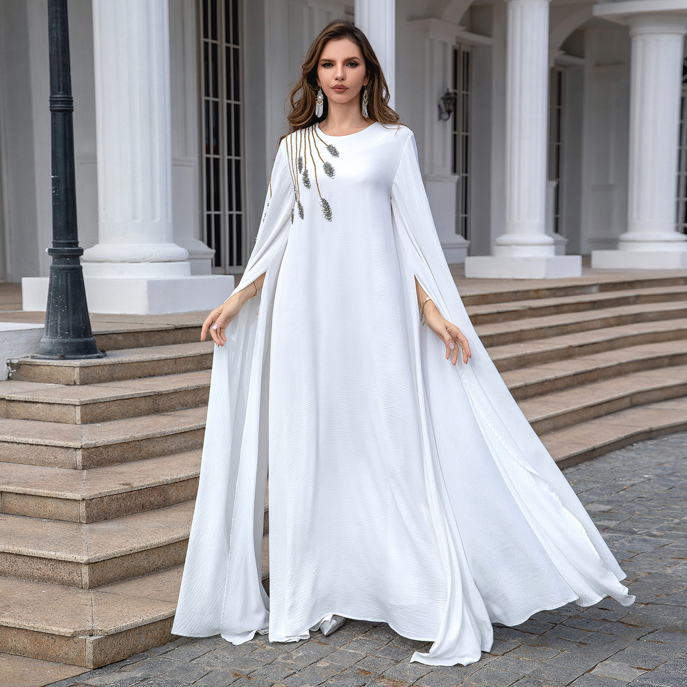 Robe soirée musulmane Abaya brodée pour femme, robe de soirée