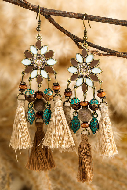 Boucles d'oreilles pendantes en perles Boho avec pompons en châtaignier