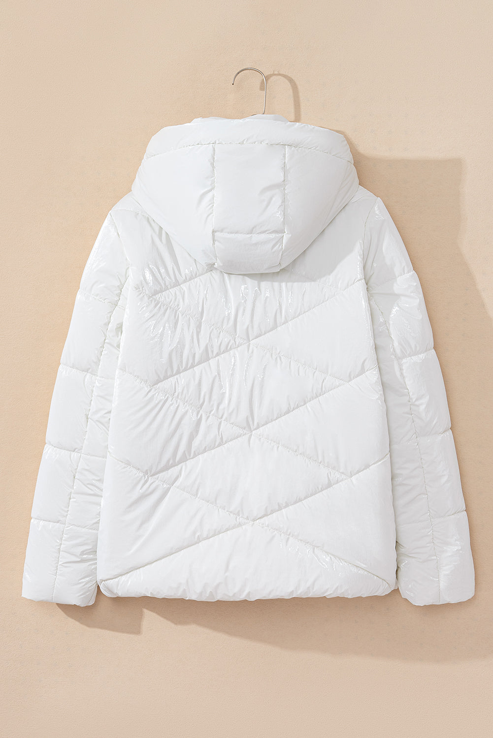 Manteau bouffant matelassé uni blanc avec capuche et fermeture à glissière