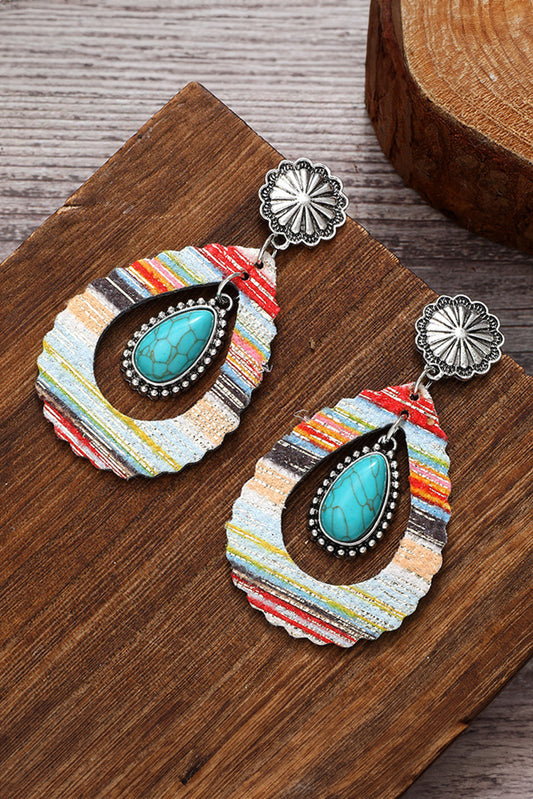 Boucles d'oreilles en cuir turquoise en forme de goutte d'eau creusée rouge